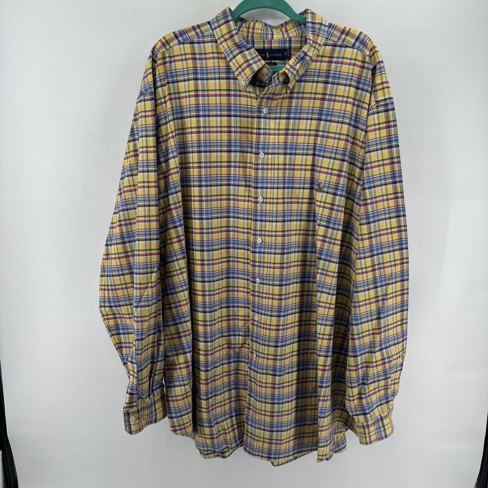 Ralph Lauren Shirt Mens 4XLT Blue Yellow Plaid Classic Fit Button Down